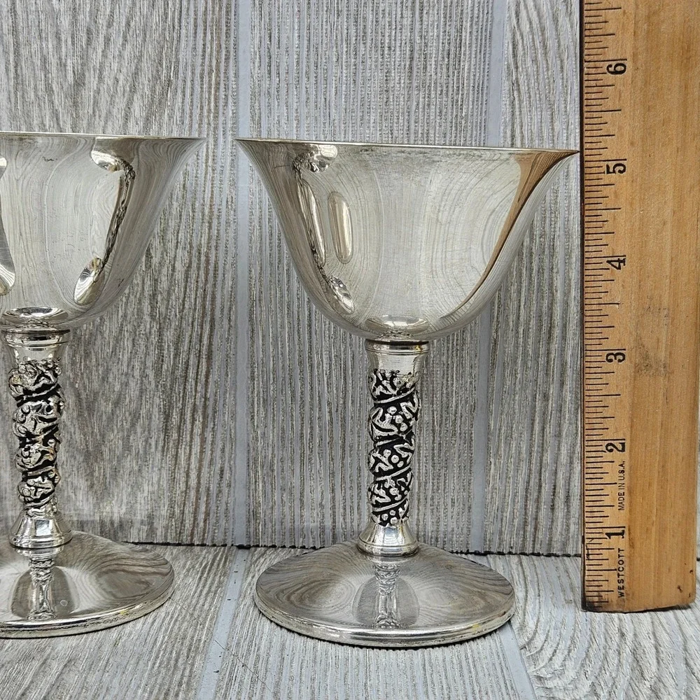 Valero Spain EPB Silver Plated Wine Grape Vine Goblets Set of 7 Chalices VRO2